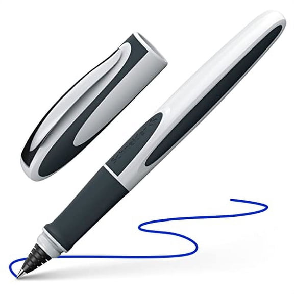 Schneider Ray Cartridge Rollerball Pen M (Medium), Refillable, White/Dark Gray Barrel, Royal Blue Erasable Ink Cartridge, Pack of 1 Pen (187849)