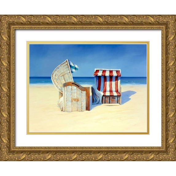 Schneider, Sigur 14x11 Gold Ornate Wood Framed with Double Matting Museum Art Print Titled - Beach Chairs II