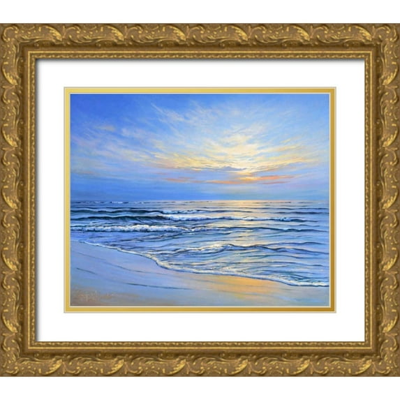 Schneider, Sigur 31x26 Gold Ornate Wood Framed with Double Matting Museum Art Print Titled - Sunset at Ostsee coast II