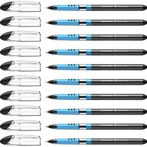 Schneider Slider Basic M (Medium) Ballpoint Pen, 1.0 mm, Transparent Barrel, Black Ink, Box of 10 Pens (151101)