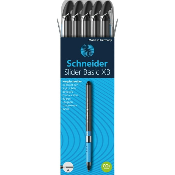 Schneider Slider Basic XB Ballpoint Pen - Extra Broad Pen Point - 1.4 mm Pen Point Size - Black - Transparent Rubberized, Black, Silver Barrel - Stainless Steel Tip - 10 / Pack