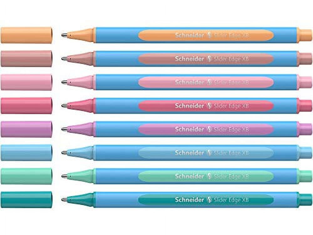 Schneider Slider Edge Pastel XB (Extra Broad) Ballpoint Pen, 1.4 mm, Light  Blue Barrel, Assorted Ink Colors, Adjustable Case Stand of 8 Pens (152289)