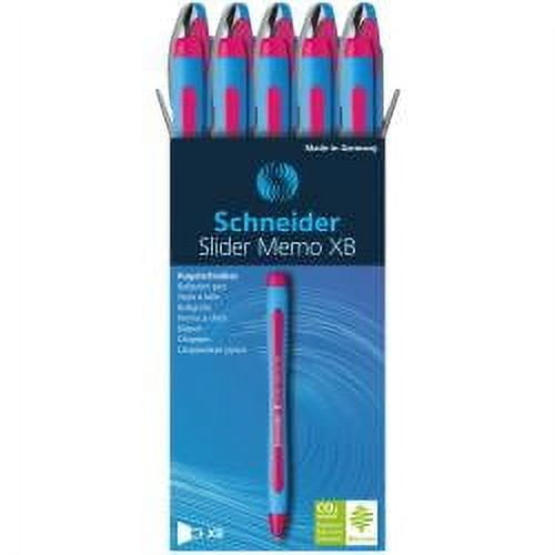 Schneider Slider Memo XB Ballpoint Pens, Extra Bold Point, 1.4 mm, Assorted Barrels, Pink Ink, Pack Of 10