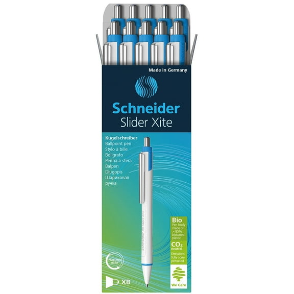 Schneider Slider Xite XB Refillable + Retractable Ballpoint Pen, 1.4 mm, Blue Ink, Box of 10 Pens