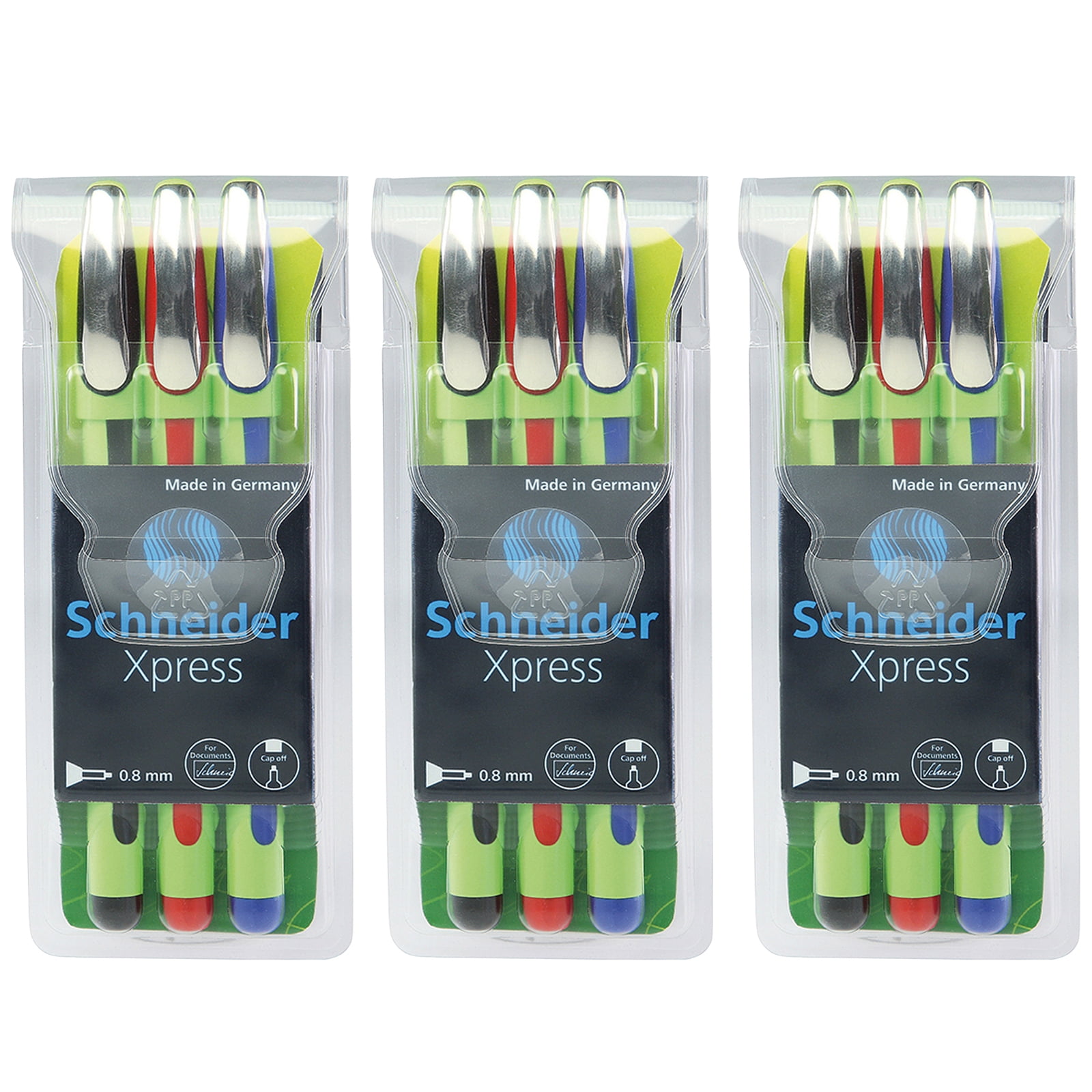 Schneider Xpress Fineliner Pen, Fiber Tip, 0.8 mm, 3 Colors Per Pack, 3 Packs