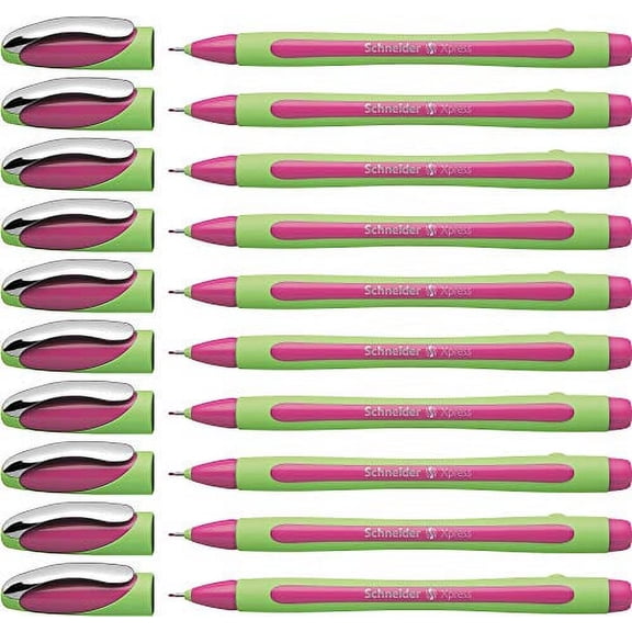 Schneider Xpress Premium Fineliner, 0.8 mm Porous Point, Light Green Ink, Pink Ink, Box of 10 Pens (190009)