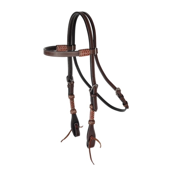 Schneiders Browband Headstall with Chocolate Rawhide Accents for Horses | Dark Oil | Size Full Horse