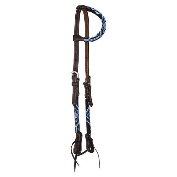 Schneiders Double S Beaded One Ear Headstall | 5/8" Harness Leather | Purple | Full Horse