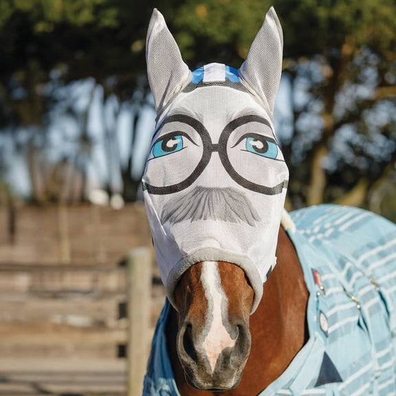 Schneiders Dura-Mesh Grandpa Fly Horse Mask | Designer Prints | 1000D Mesh | 70% UV Protection | Ear Coverage | Secure Hook & Loop Fit | Color White/Gray | Size Cob