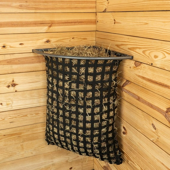 Schneiders Easy-Up Pro Corner Hay Feeder Frame with 1.5" Webbed Net for Horses | Color Gray Armor