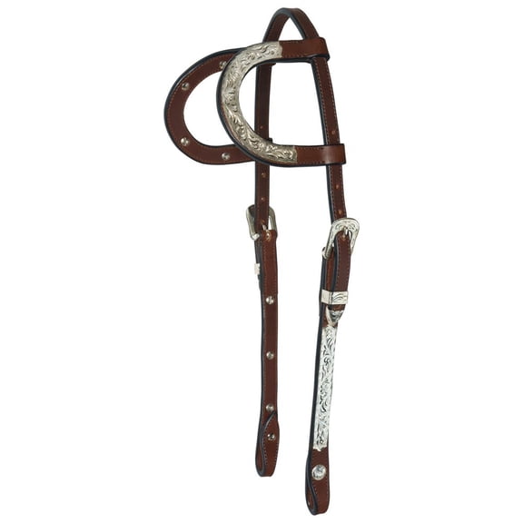 Schneiders Two Ear Silver Plated Western Show Headstall | Dark Oil | Size Full Horse
