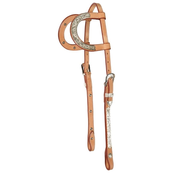 Schneiders Two Ear Silver Plated Western Show Headstall | Light Oil | Size Full Horse