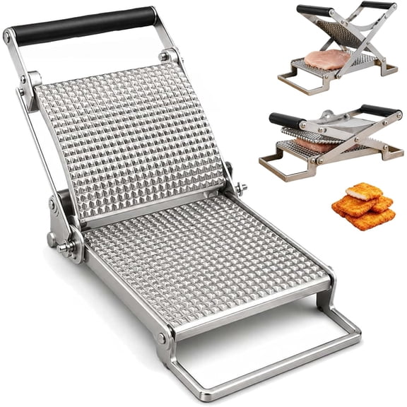 Schnitzel Press Machine, Stainless Steel Manual Meat Tenderizer, Clamp-On Chicken Cutlet Flattener and Patty Maker for Beef Pork Steak, Kitchen Gadget for Home BBQ Cooking Meal Prep