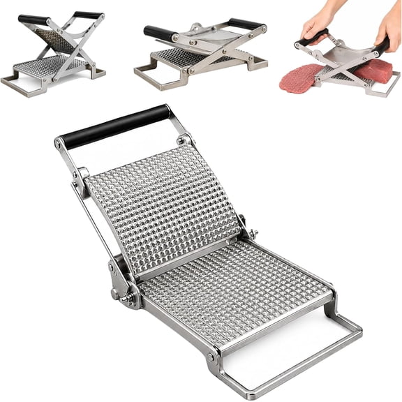 Schnitzel Press Machine, Stainless Steel Manual Meat Tenderizer, Clamp-On Chicken Cutlet Flattener and Patty Maker for Beef Pork Steak, Kitchen Gadget for Home BBQ Cooking Meal Prep