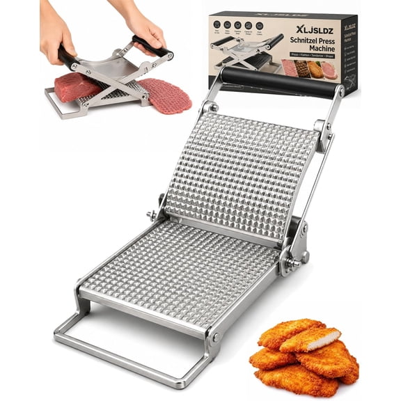 Schnitzel Press Machine, Stainless Steel Manual Meat Tenderizer, Clamp-On Chicken Cutlet Flattener and Patty Maker for Beef Pork Steak, Kitchen Gadget for Home BBQ Cooking Meal Prep Tool