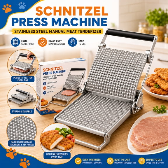 Schnitzel Press Machine, Stainless Steel Manual Meat Tenderizer Machine Clamp-On Chicken Cutlets Flattener Patty Maker for Home Grilling Cooking and Meal Prep
