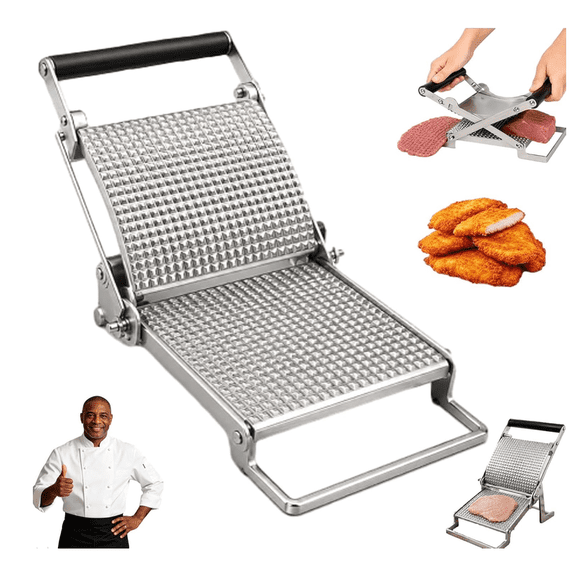 Schnitzel Press Machine, Stainless Steel Manual Meat Tenderizer Tool with Adjustable Pressure Stable Clamp Design, Kitchen Gadget for Home BBQ Cooking Meal Prep Tool