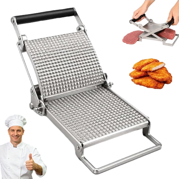 Schnitzel Press Machine, Stainless Steel Manual Schnitzel Press Machine, Hand Crank Jerky Slicer Tenderizer Tool, Kitchen Gadget for Home BBQ Cooking Meal Prep Tool
