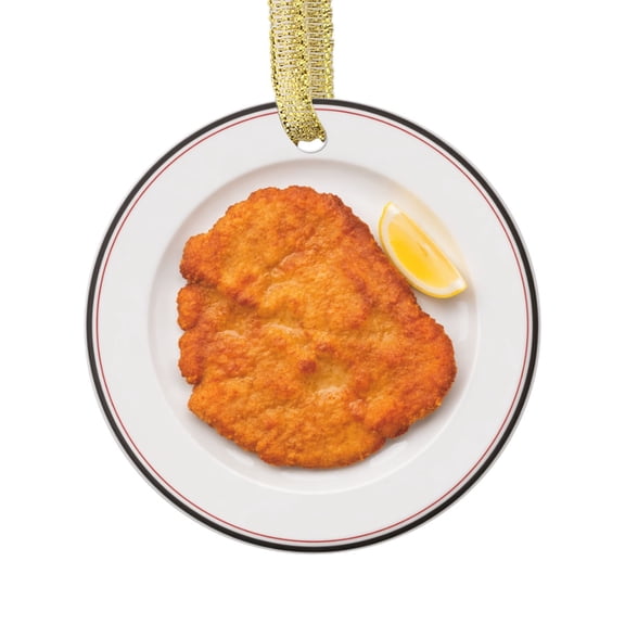 Schnitzel, Thin Breaded Chicken Breast Cutlet, German Dinner Cuisine Food FLAT PRINTED IMAGE on Ceramic Ornament NOT 3D, Double-Sided Design, Christmas Ornament, Foodie Gift,