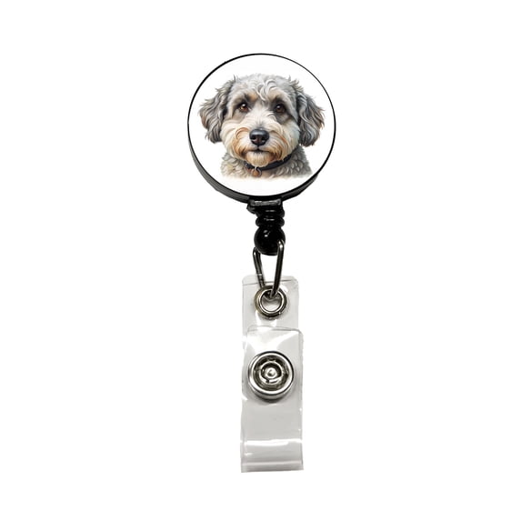 Schnoodle Dog Illustration Retractable Reel ID Badge Key Card Name Tag Holder with Clip