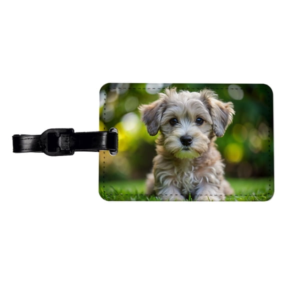 Schnoodle Dog Puppy Photo Faux Leather Travel Luggage Tag