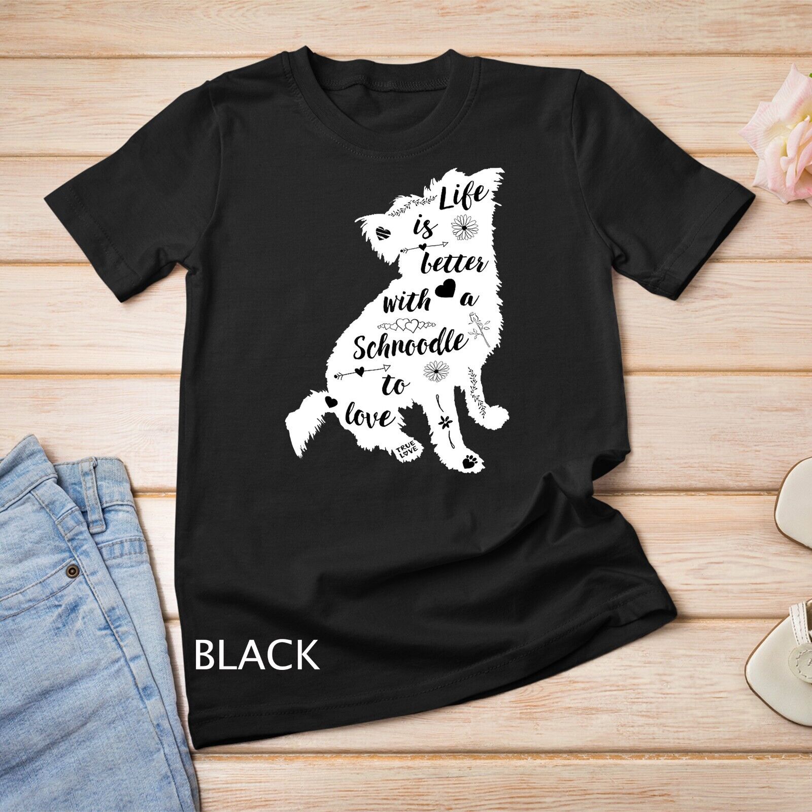 T-Shirt Unisex Fellow Friends 'Eat Sleep Walk Schnoodle' - Cotone Premium, Morbida, Stampata In UK