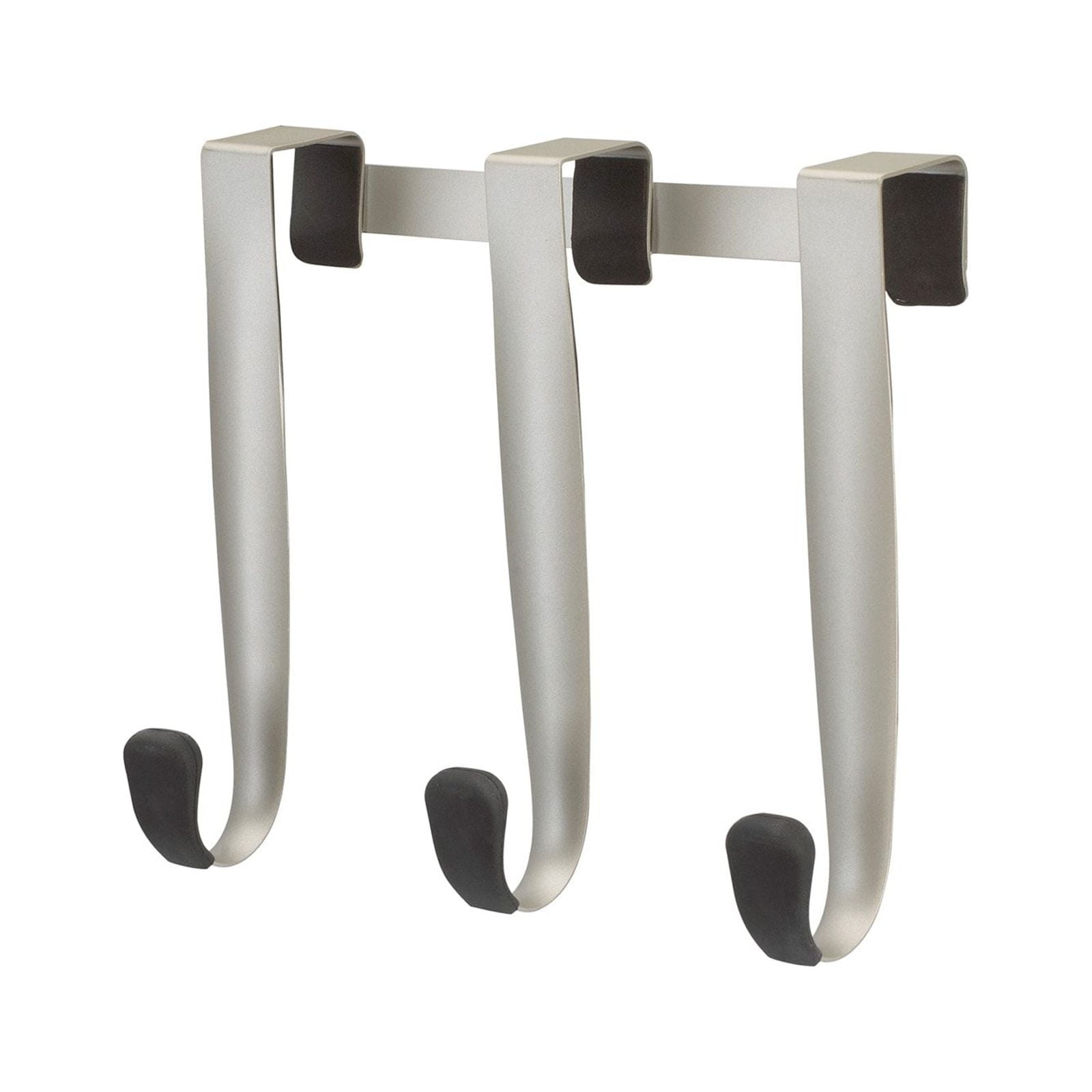 Sleek Nickel and Black Rubber Over-the-Door Triple Towel Hook