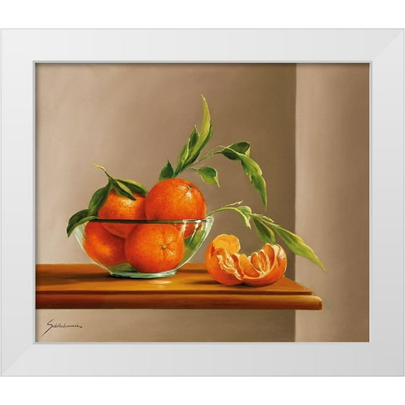 Schoelnhammer, Heinz 14x12 White Modern Wood Framed Museum Art Print Titled - TANGERINES WITH GREEN
