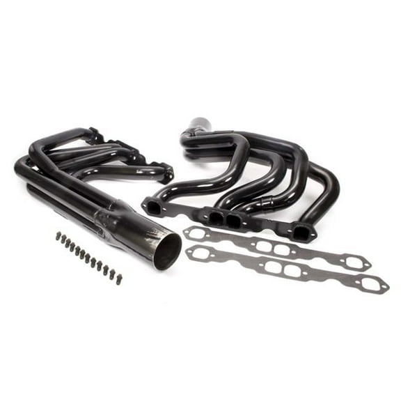 Schoenfeld  IMCA Modified Headers - 1.75in. Tube Dia. - Small Block Chevy - 3.5in. Dia. x 8in. Collector - Black