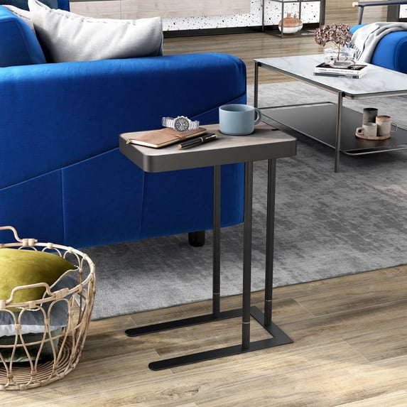 Schofield Adjustable Metal Side Table with Hidden Storage, Sand Black and Light Gray
