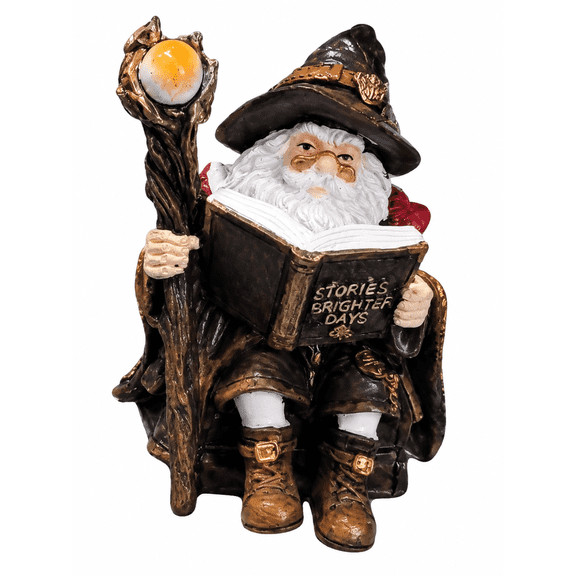 Scholar Elf Wizard Reading Statue Resin Tabletop Figurine Book Staff Stacked Tomes Decorative Sculpture Accessory