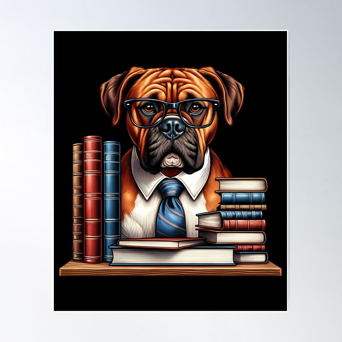 Scholar Pup - Kawaii Dog Bookworm Tee Poster Wall Art, Modern Wall ...