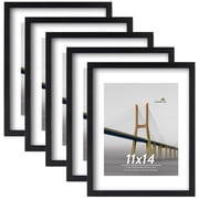 Scholartree 11 x 14 5-in-1 Wood Picture Frames Set-11x14 Matted to 8x10 Wall Frames, Black