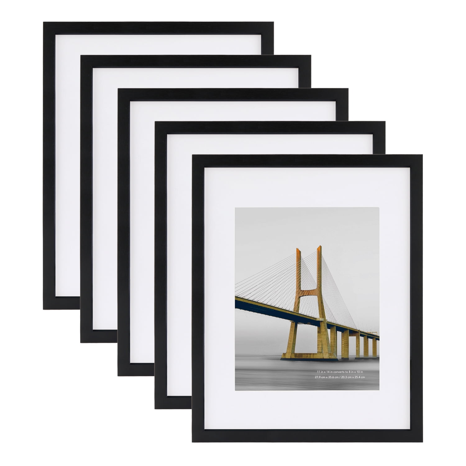 Scholartree 11 x 14 5-in-1 Wood Picture Frames Set-11x14 Matted to 8x10 Wall Frames, Black - Walmart.com