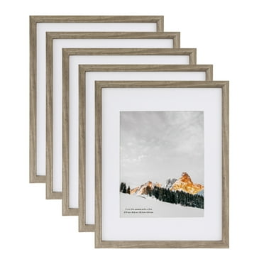 Scholartree 11 x 14 5-in-1 Wood Picture Frames Set-11x14 Matted to 8x10 Wall Frames, Gray