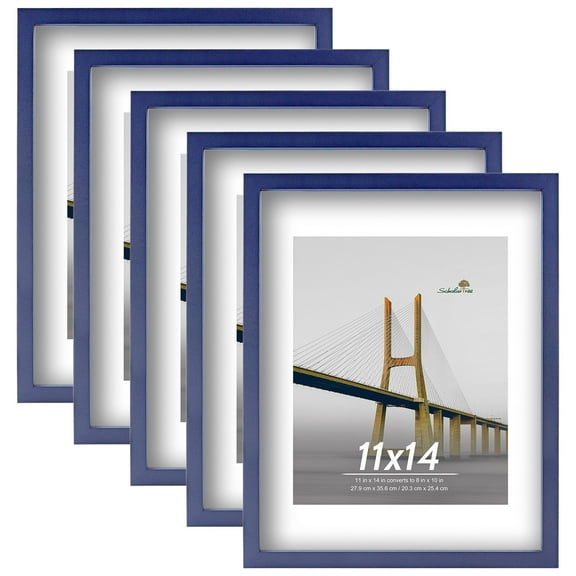 Scholartree 11 x 14 5-in-1 Wood Picture Frames Set-11x14 Matted to 8x10 Wall Frames, Blue
