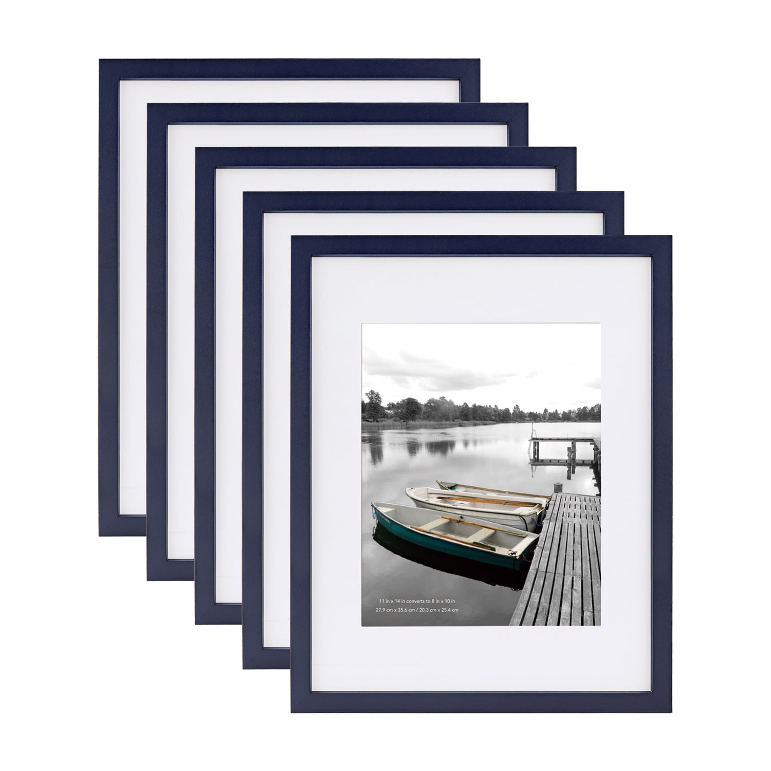 Scholartree 11 x 14 5-in-1 Wood Picture Frames Set-11x14 Matted to 8x10 Wall Frames, Blue