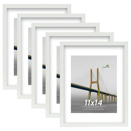 Scholartree 11 x 14 5-in-1 Wood Picture Frames Set-11x14 Matted to 8x10 Wall Frames, White