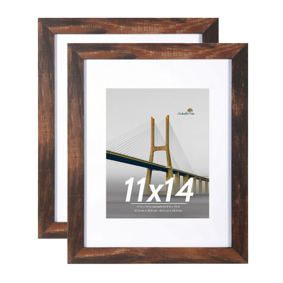 Scholartree 11 x 14 Wood Gallery Picture Frames Set of 2-11x14 Matted to 8x10 Wall Frames, Brown Oak