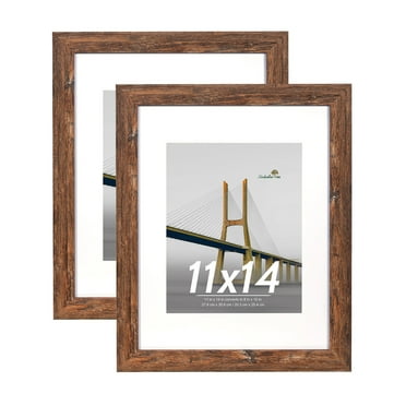 Scholartree 11 x 14 Wood Gallery Picture Frames Set of 2-11x14 Matted to 8x10 Wall Frames, Brown
