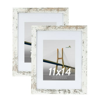 Scholartree 11 x 14 Wood Gallery Picture Frames Set of 2-11x14 Matted to 8x10 Wall Frames, White