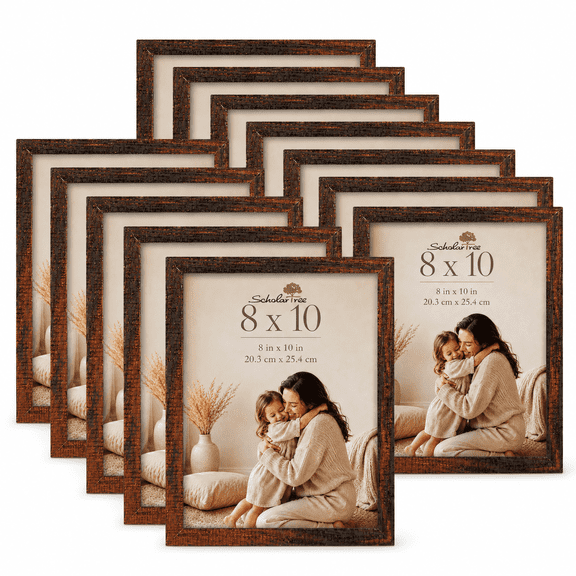 Scholartree 12 Pack 8x10 Picture Frames, Brown Photo Frames Bulk for Wall or Tabletop Decoration, Brown