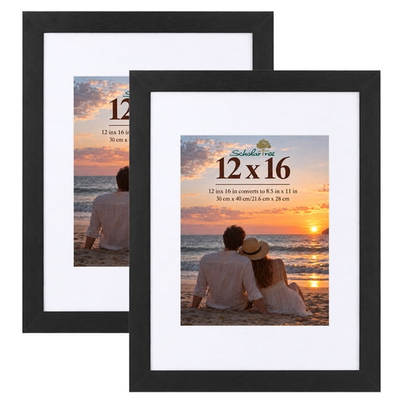 Scholartree 12 x 16 2-in-1 Wood Picture Frames Set-12x16 Matted to 8.5x11 Wall Frames, Black