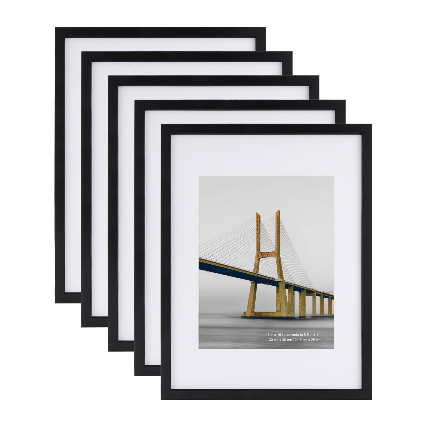 Scholartree 12 x 16 5-in-1 Wood Picture Frames Set-12x16 Matted to 8.5x11 Wall Frames, Black - Walmart.com
