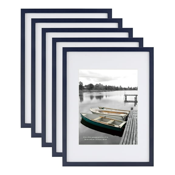 Scholartree 12 x 16 5-in-1 Wood Picture Frames Set-12x16 Matted to 8.5x11 Wall Frames, Blue