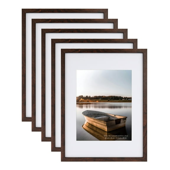 Scholartree 12 x 16 5-in-1 Wood Picture Frames Set-12x16 Matted to 8.5x11 Wall Frames, Brown