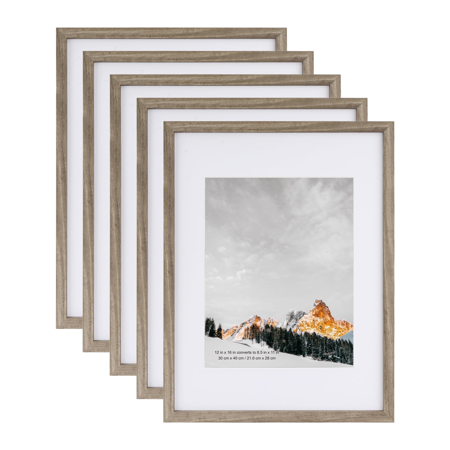 Scholartree 12 x 16 5-in-1 Wood Picture Frames Set-12x16 Matted to 8.5x11 Wall Frames, Gray - Walmart.com