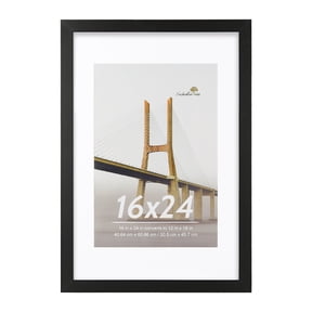 Scholartree 16x24 Wood Gallery Poster Frame, 16x24 Matted to 11x18 Wall Frames, Black
