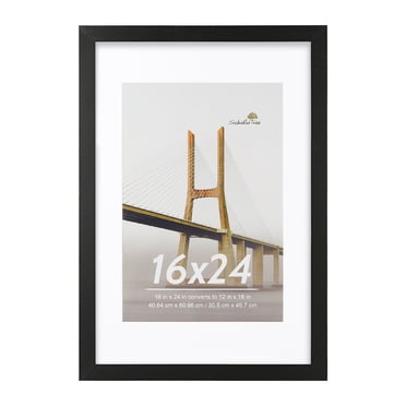Scholartree 16x24 Wood Gallery Poster Frame, 16x24 Matted to 11x18 Wall Frames, Black