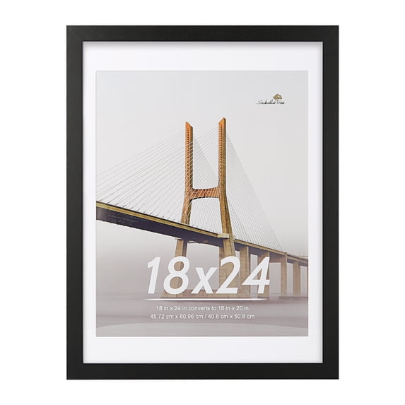 Scholartree 18x24 Wood Gallery Poster Frame, 18x24 Matted to 16x20 Wall Frames, Black